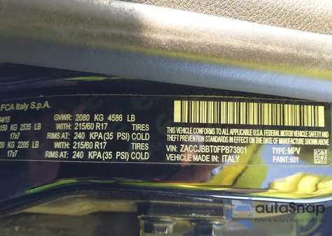 2015 Jeep Renegade Latitude from USA, damaged, VIN ZACCJBBT0FPB73801